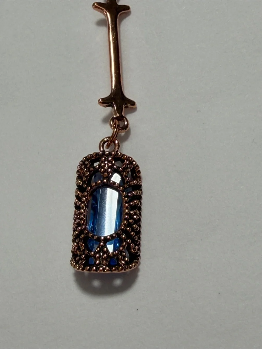 Blue Crystal Drop Earrings in Rose Gold Tone